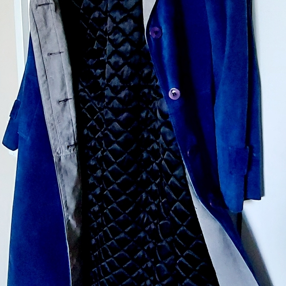 Dark Blue grey  Suede and Polyester  Long Coat - L (L43xW48) - Picture 3 of 11